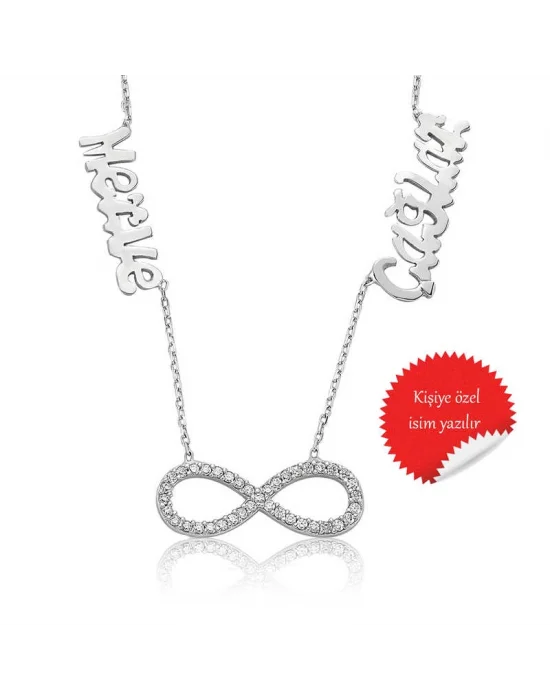 Gümüş Sonsuzluk İki İsimli Bayan Kolye