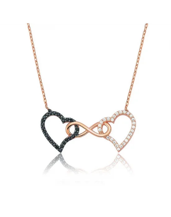 Gümüş Sonsuzluk İki Kalp Bayan Kolye