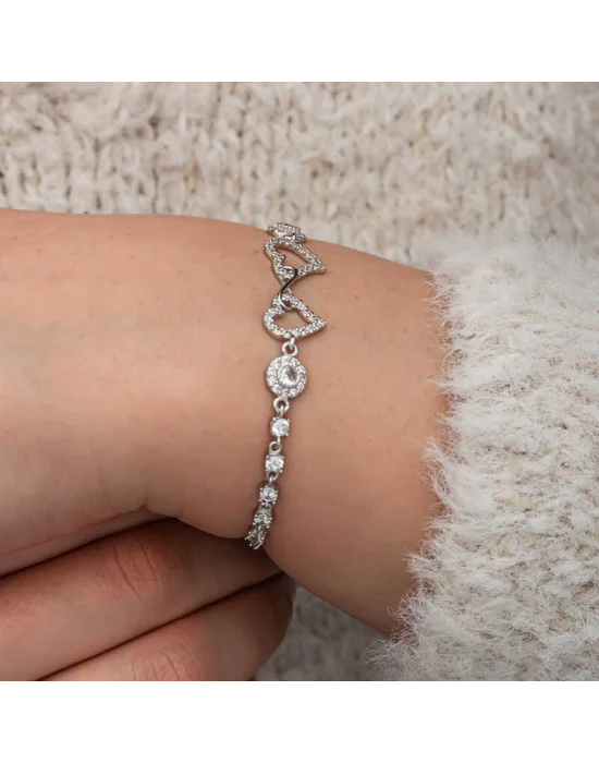 Gümüş Sonsuzluk İki Kalp Kadın Bileklik