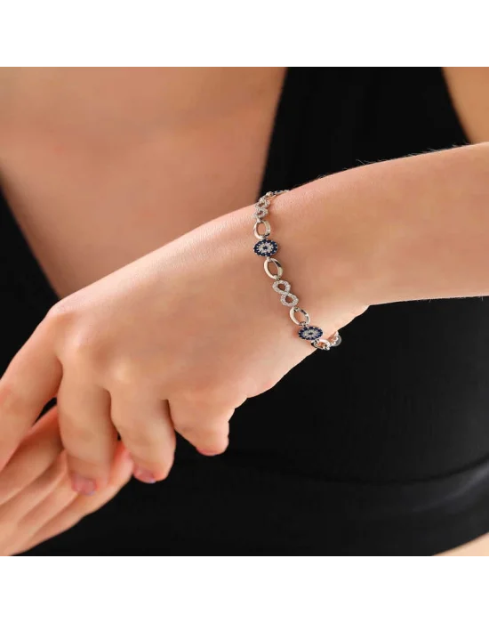 Gümüş Sonsuzluk Nazar Kadın Bileklik