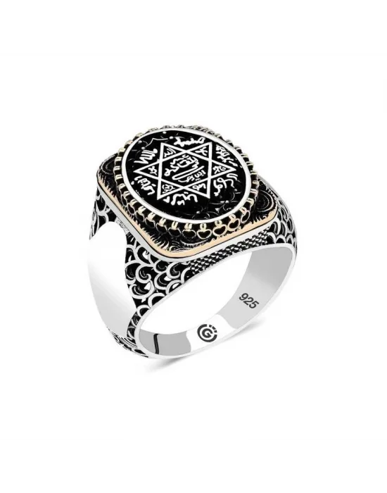 Gümüş Süleyman Mührü Oval Erkek Yüzük