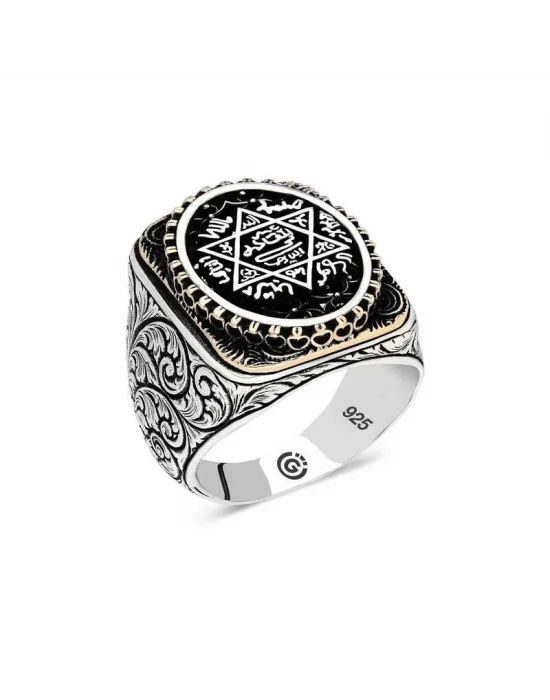 Gümüş Süleyman Mührü Oval Erkek Yüzük