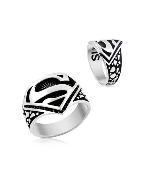 Gümüş Süpermen Sembolü Yüzük