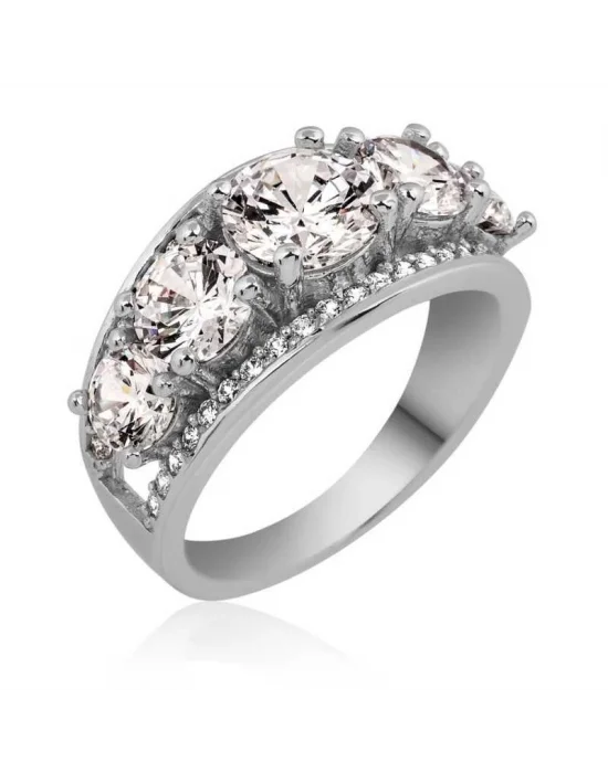 Gümüş Süzme 5 Taş Bayan Yüzük