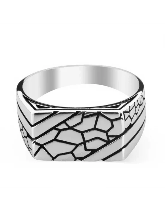 Gümüş Taş Desenli Erkek Yüzük