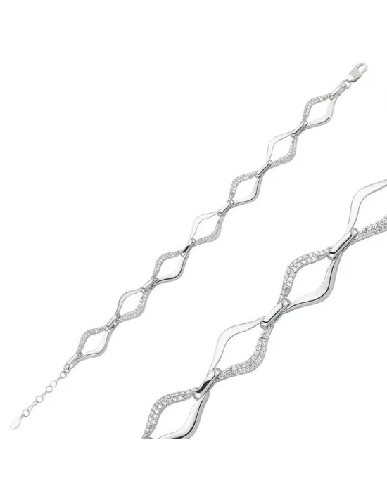 Gümüş Taşlı Dalgalı Bayan Bileklik