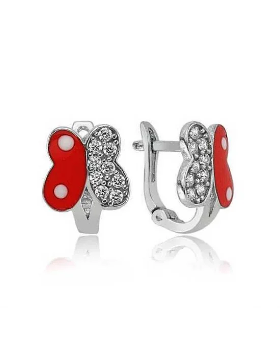 Gümüş Taşlı Kırmızı Kelebek Küpe