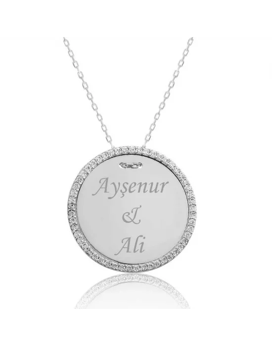 Gümüş Taşlı Kişiye Özel İsimli Bayan Kolye