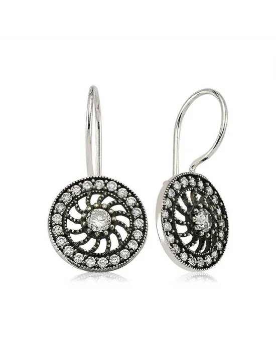 Gümüş Taşlı Sallantılı Çiçek Küpe