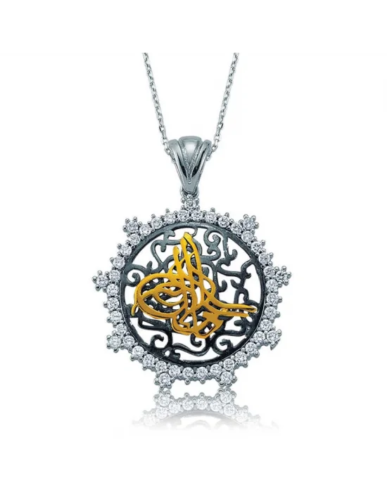 Gümüş Taşlı Tuğra Bayan Kolye