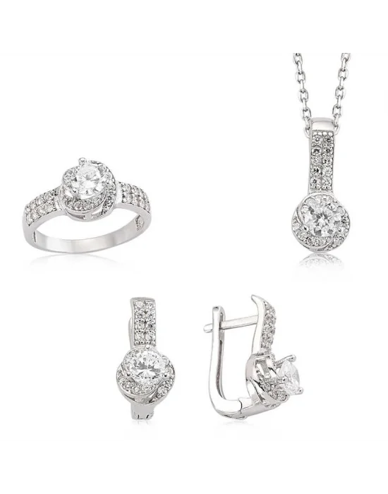 Gümüş Tek Taş Bayan Set