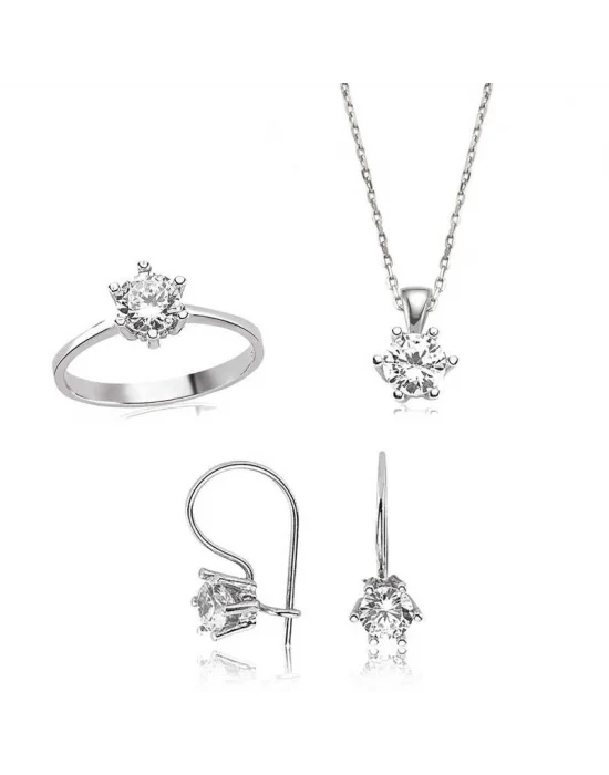 Gümüş Tek Taş Bayan Set
