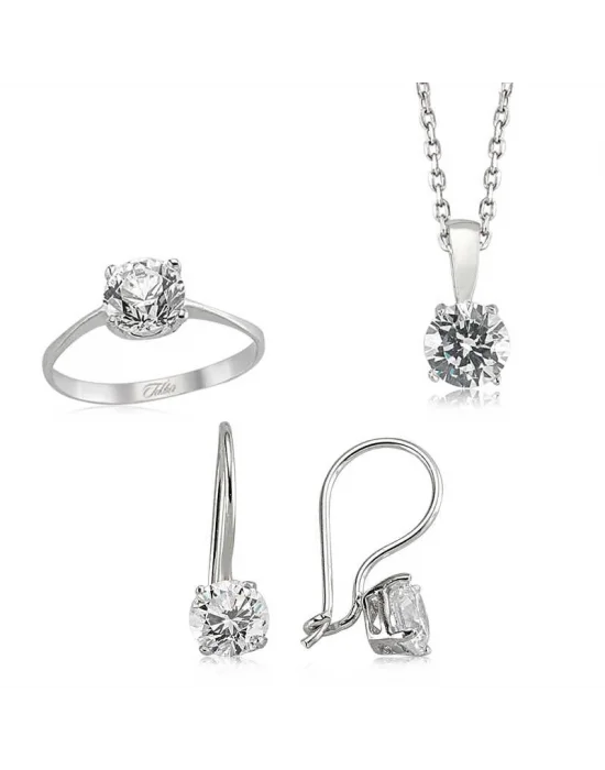 Gümüş Tek Taş Bayan Set