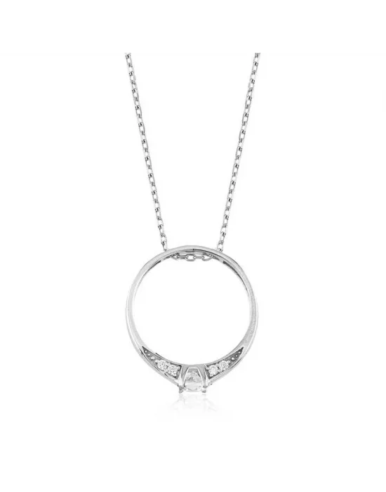 Gümüş Tek Taş Yüzük Bayan Kolye