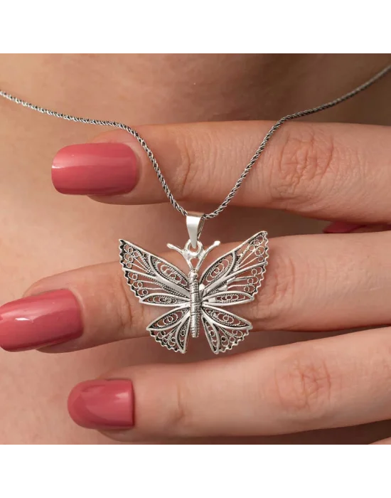 Gümüş Telkari Kelebek Kadın Kolye