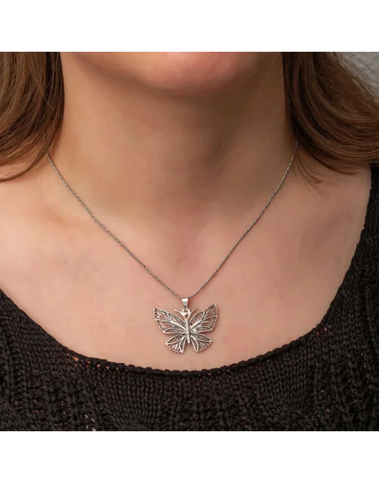Gümüş Telkari Kelebek Kadın Kolye