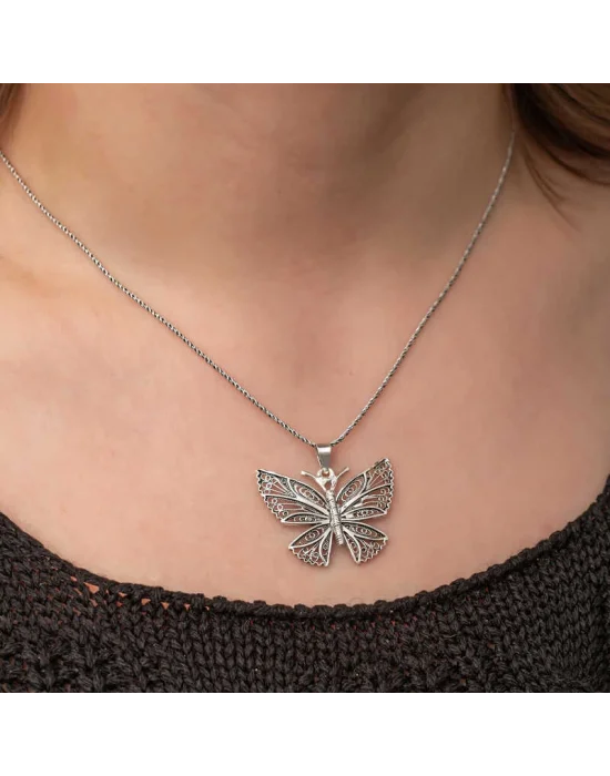 Gümüş Telkari Kelebek Kadın Kolye