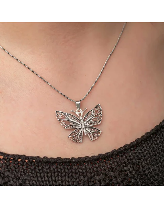 Gümüş Telkari Kelebek Kadın Kolye