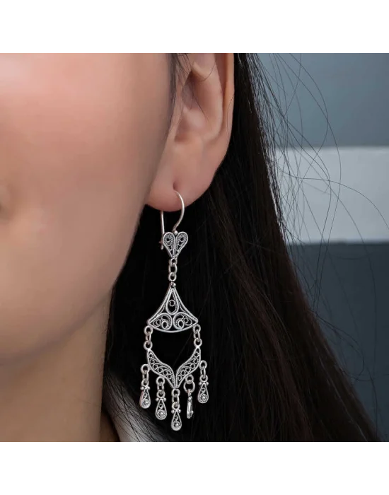 Gümüş Telkari Sallantılı Kadın Küpe