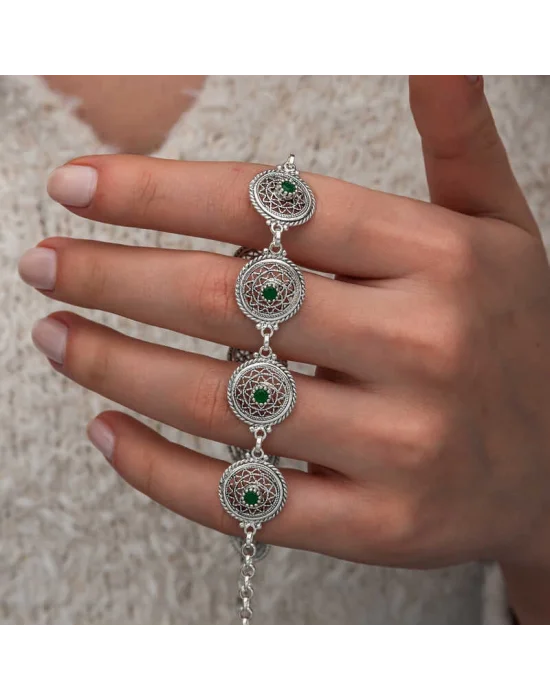 Gümüş Telkari Zümrüt Taşlı Kadın Bileklik