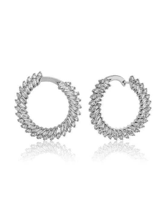 Gümüş Trapez Taşlı  Bayan Küpe