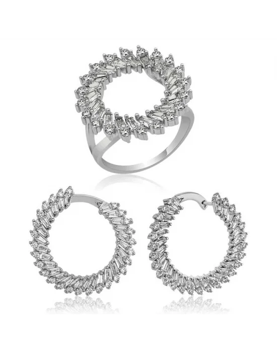 Gümüş Trapez Taşlı Bayan Set