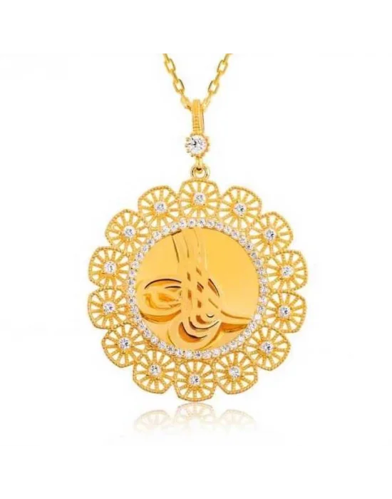 Gümüş Tuğralı Altın Kaplama Bayan Kolye