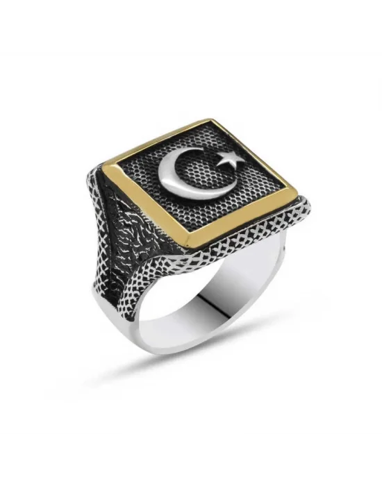 Gümüş Türk Bayrağı Ay Yıldız Erkek Yüzük