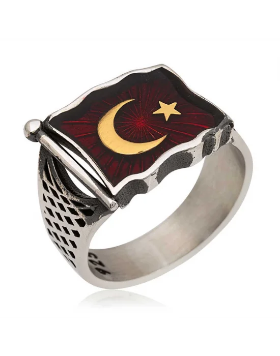 Gümüş Türk Bayrağı Erkek Yüzük