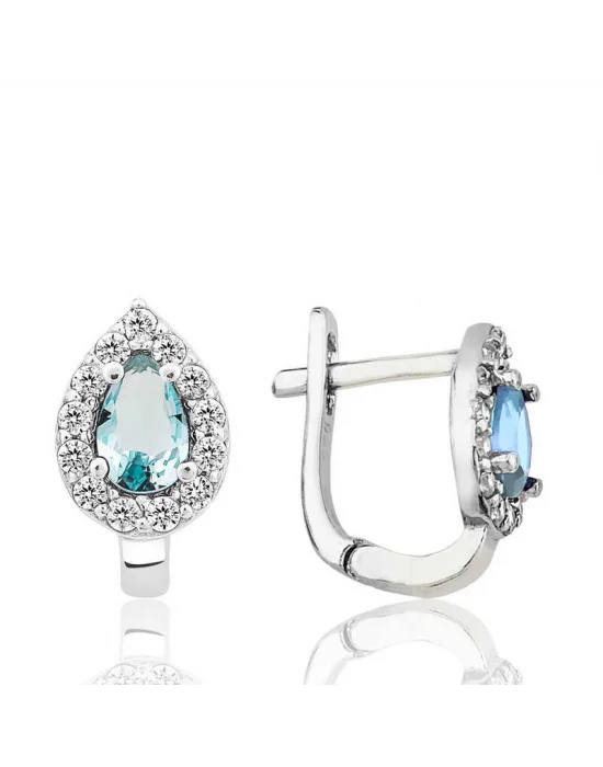 Gümüş Turkuaz Taşlı Damla J Kadın Küpe