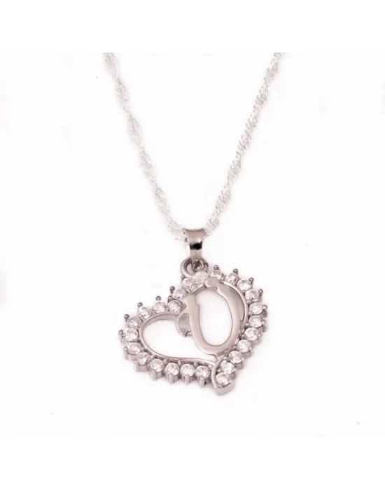 Gümüş Ü Harf Kalpli Bayan Kolye