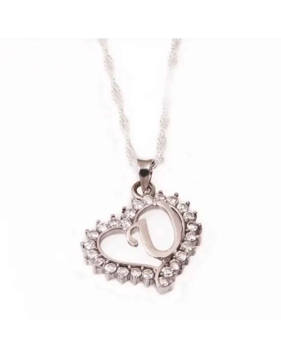 Gümüş U Harfi Kalpli Bayan Kolye