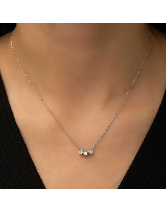 Gümüş Üç Yıldız Kolye