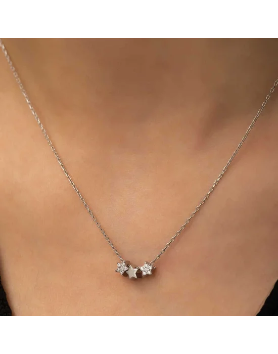 Gümüş Üç Yıldız Kolye