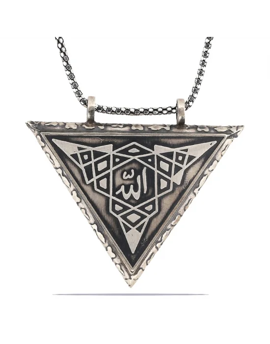 Gümüş Üçgen İçi Açılabilen Allah Muskalık Kolye