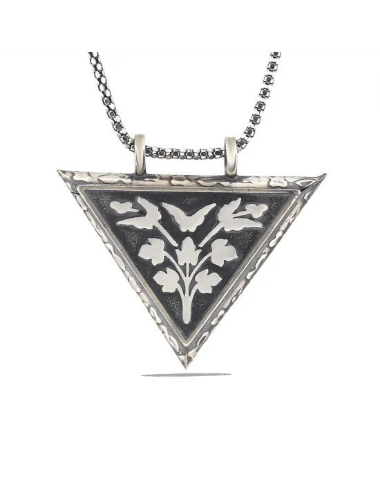 Gümüş Üçgen İçi Açılabilen Çiçek Muskalık Kolye