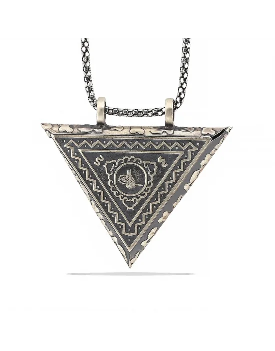 Gümüş Üçgen İçi Açılabilen Tuğra Muskalık Kolye