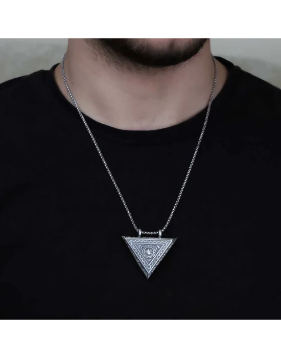 Gümüş Üçgen İçi Açılabilen Tuğra Muskalık Kolye