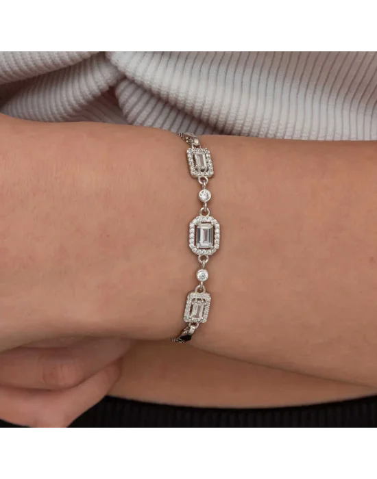 Gümüş Üçlü Baget Taşlı Kadın Bileklik