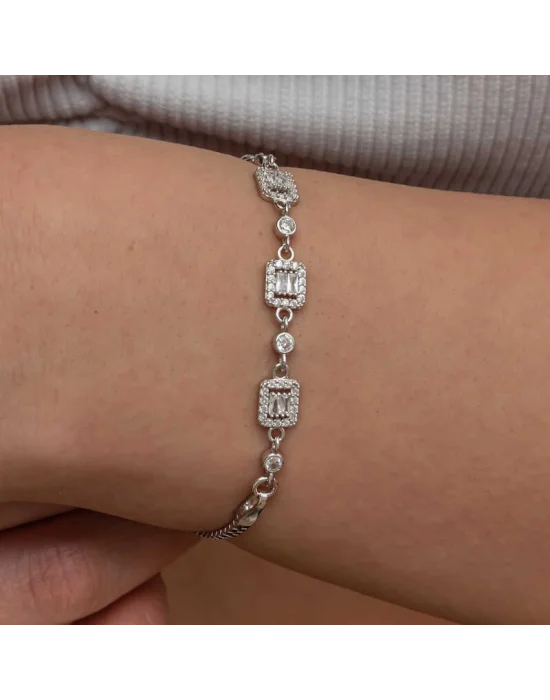 Gümüş Üçlü Baget Taşlı Kadın Bileklik