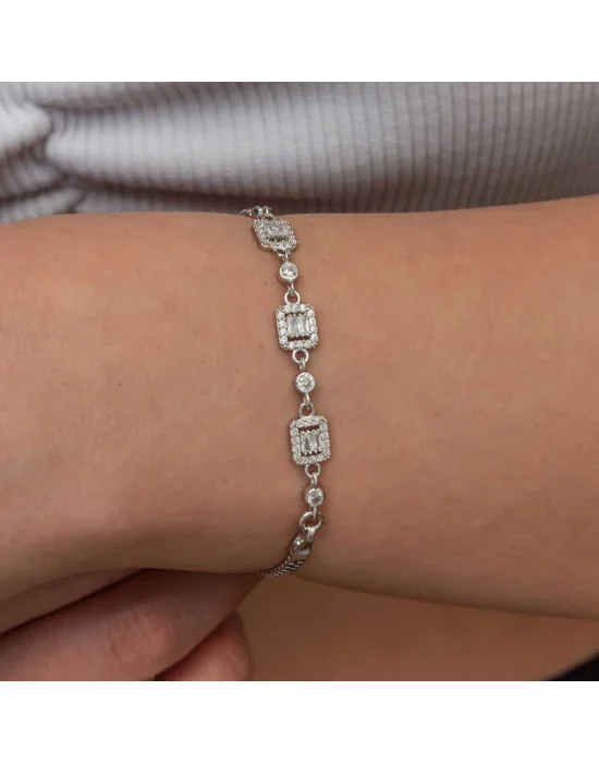 Gümüş Üçlü Baget Taşlı Kadın Bileklik