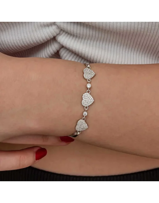 Gümüş Üçlü Kalp Kadın Bileklik