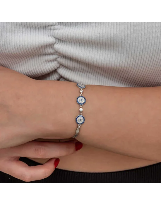 Gümüş Üçlü Nazar Kadın Bileklik