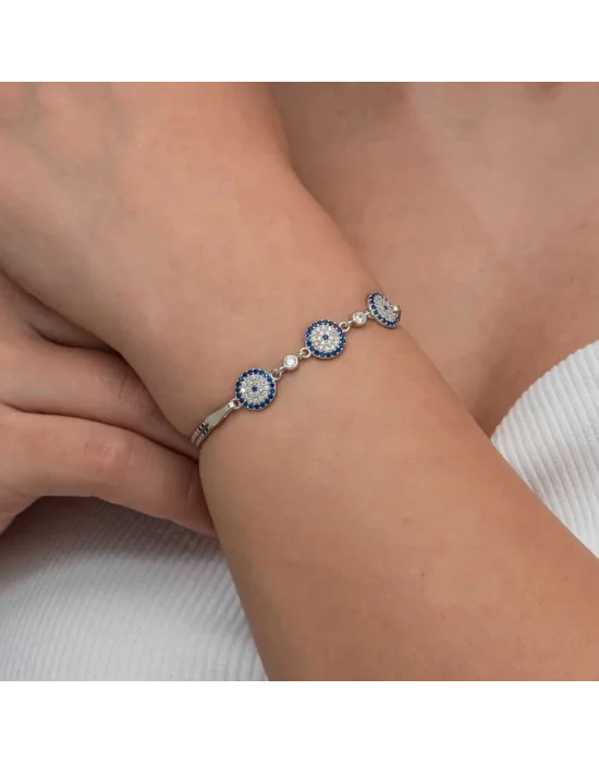 Gümüş Üçlü Nazar Kadın Bileklik