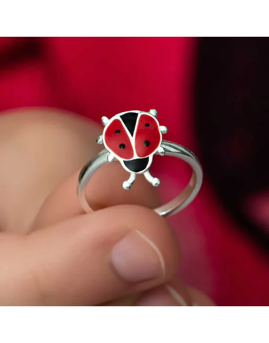 Gümüş Uğur Böceği Çocuk Kız Yüzük