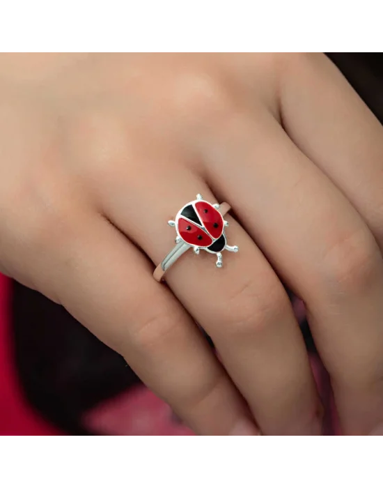Gümüş Uğur Böceği Çocuk Kız Yüzük