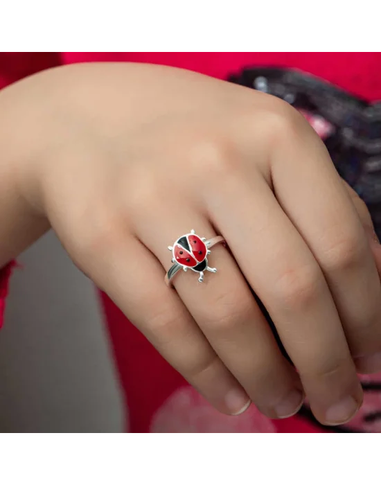 Gümüş Uğur Böceği Çocuk Kız Yüzük