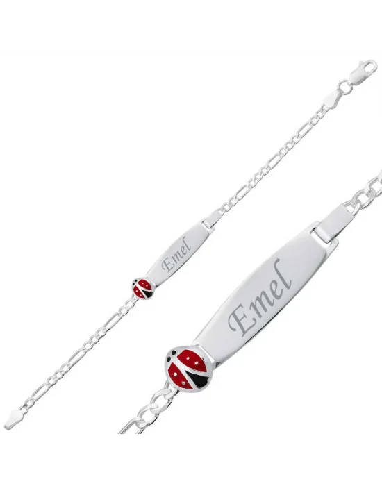 Gümüş Uğur Böceği Plaka Çocuk Bileklik