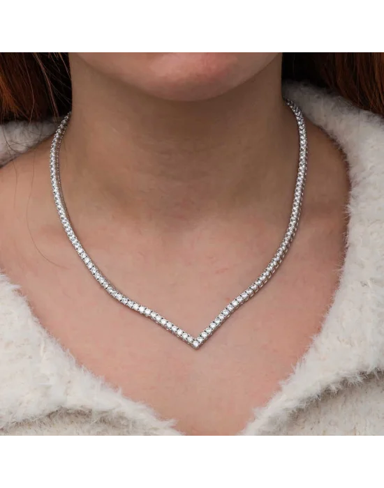 Gümüş V Model Su Yolu Kadın Kolye