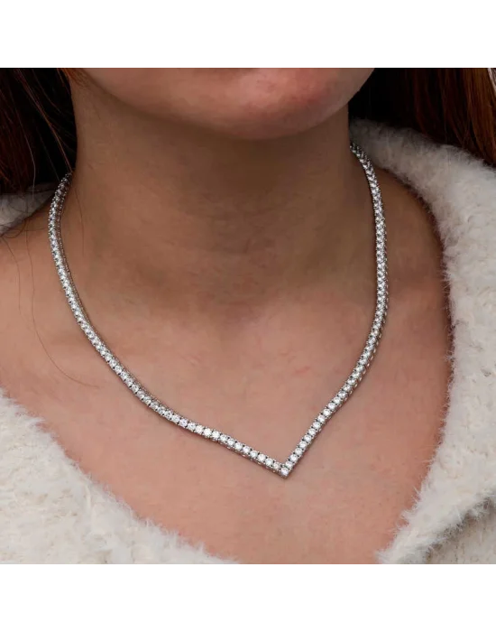 Gümüş V Model Su Yolu Kadın Kolye